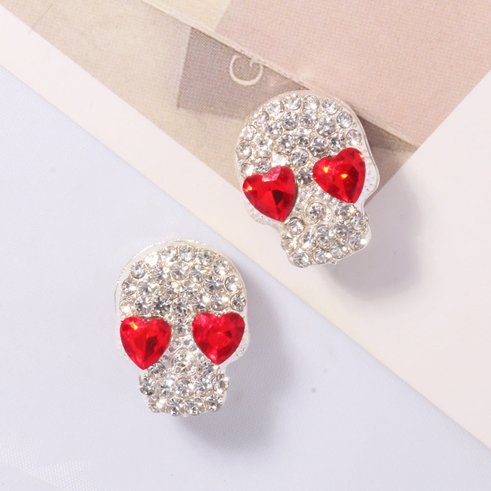 Wholesale Double-sided diamond alloy skull straight hole loose beads beaded DIY accessories
